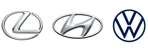 Automotive logos: Hyundai, Lexus, Volkswagen
