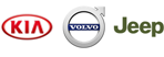 Automotive logos: Jeep, Kia, Volvo